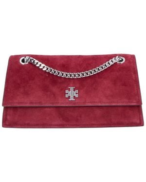 Tory Burch Suede Flap Shoulder Bag With Chain Strap - Red