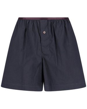 Lemaire Silk Blend Gathered Waist Shorts - Blue