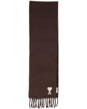 Ami Paris Logo Scarf - Brown