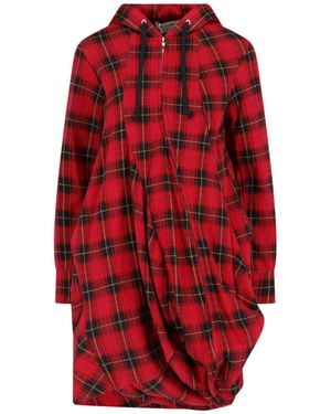 Comme des Garçons Plaid Draped Hooded Dress - Red