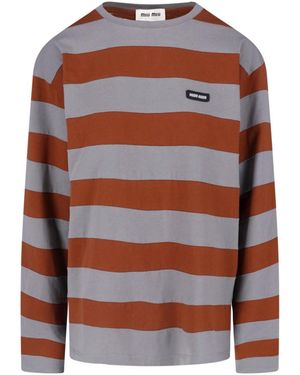 Miu Miu Striped Logo T-Shirt - Orange