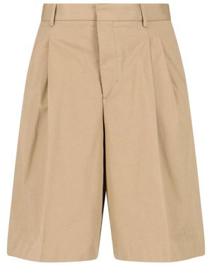 Ami Paris Cotton Bermuda Shorts - Natural