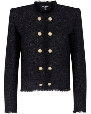 Balmain Tailored Wool-Blend Jacket With Sculpted Structure - Blue