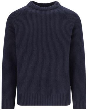 Closed Ribbed Wool Sweater - Blue