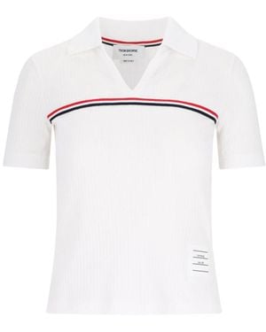 Thom Browne Three Stripes" Knit Polo - White