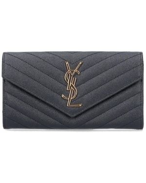 Saint Laurent Calf Leather Wallet With Refined Minimal Design - Grey