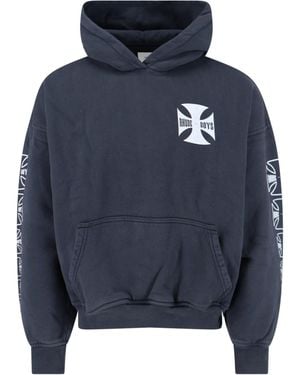 Rhude Contrast Print Hoodie With Kangaroo Pocket - Blue