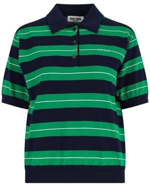 Miu Miu Logo Knit Polo Shirt - Green