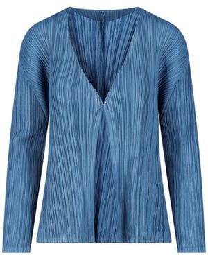 Pleats Please Issey Miyake Cardigan Plissettato - Blu