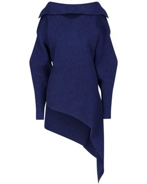 Givenchy Off-Shoulder Asymmetric Knit Mini Dress - Blue