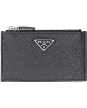 Prada Logo Zip Card Holder - Black