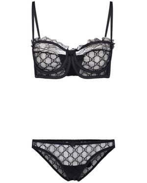 Gucci Gg Embroidered Lingerie Set - Black