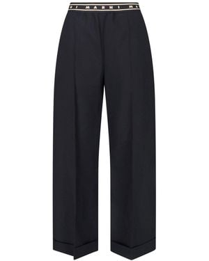 Marni Wide-Leg Virgin Wool Trousers - Blue