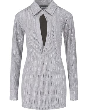 The Attico Rhinestone Mini Dress - Grey