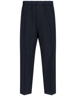 Jil Sander Cropped Tapered Cotton Pants With Elastic Waistband - Blue