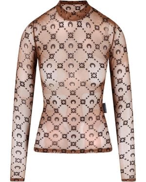 Marine Serre Mesh T-Shirt "Monogram Flock" - Brown