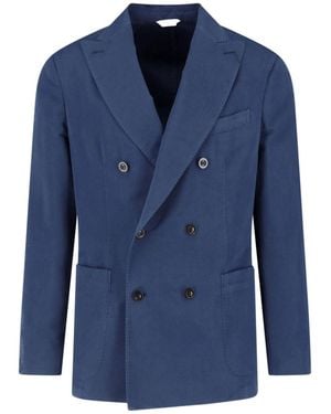 Boglioli Cotton-Silk Double-Breasted Blazer - Blue