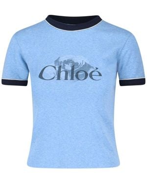 Chloé T-Shirt Logo - Blu