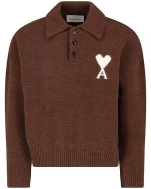 Ami Paris Cardigan De Cœur" - Brown