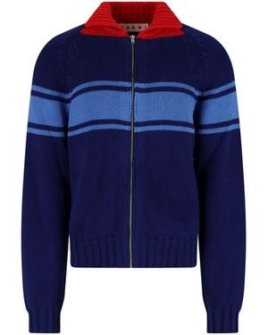 Marni Contrasting Classic Collar Cotton Cardigan By - Blue