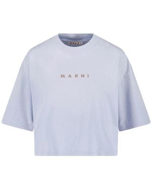 Marni Cropped Logo Cotton T-Shirt - Blue