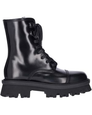 Ferragamo Glossy Leather Combat Boots - Black
