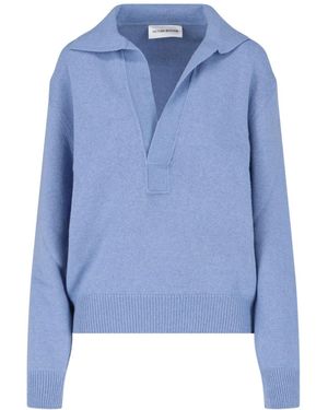 Victoria Beckham Muted Periwinkle Fine-Knit Jumper With V-Neckline - Blue