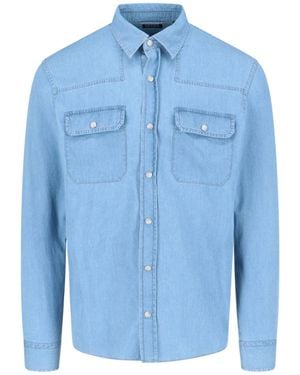 ZEGNA Bleached Cotton Denim Shirt - Blue