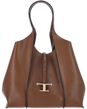 Tod's Borsa Tote Media "T Timeless" - Marrone
