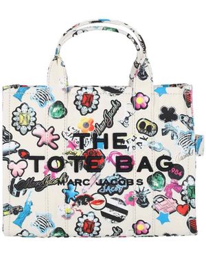 Marc Jacobs Borsa Tote Media "The Sticker Canvas" - Bianco