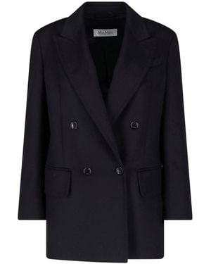 Max Mara Double-Breasted Wool Blazer - Blue