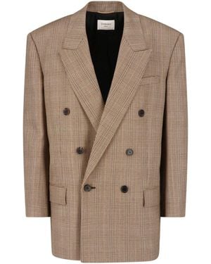 Saint Laurent Blazer Doppiopetto In Lana - Neutro