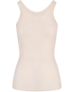 Lemaire Cream Ribbed Silk Blend Minimalist Top - White