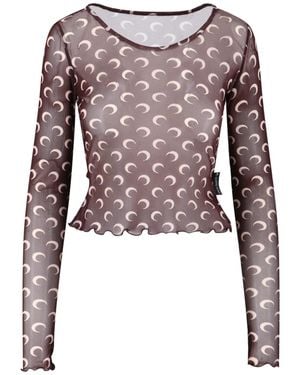 Marine Serre Crop Top Logo "Moonogoram" - Marrone