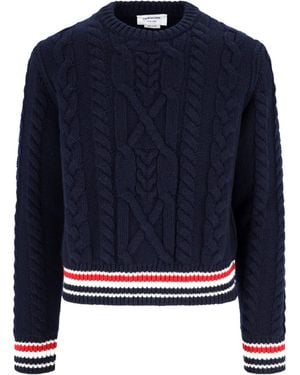 Thom Browne Maglione In Lana Vergine - Blu