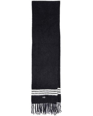 Y-3 Striped Fringe Scarf - Black