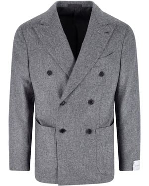 Caruso Double-Breasted Wool Blazer - Grey