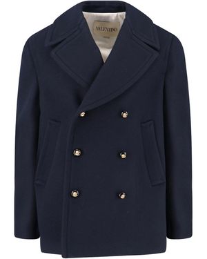 Valentino Double-Breasted Virgin Wool Jacket - Blue