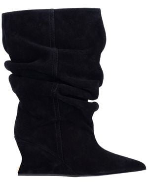 Balmain Wedge Suede Ankle Boots - Black