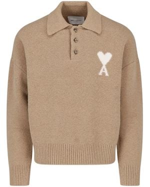 Ami Paris Cardigan De Cœur" - Natural