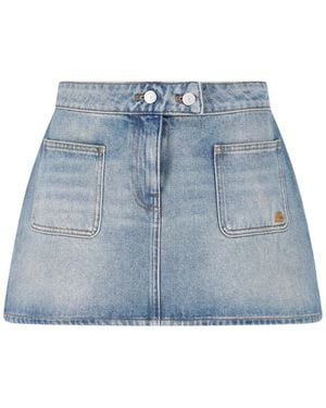 Courreges Low-Rise Embroidered Mini Denim Skirt - Blue