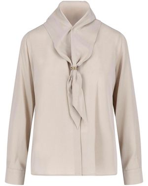 Max Mara Silk Shirt With Scarf - Natural