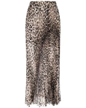 Ermanno Scervino Animalier Silk Skirt, Pleated Pattern - Brown