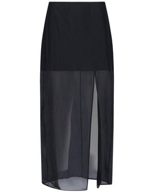 Filippa K Layered Sheer Midi Slit Skirt - Black