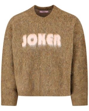 Martine Rose Mohair Sweater With V-Neck And Bold Logo - Natural