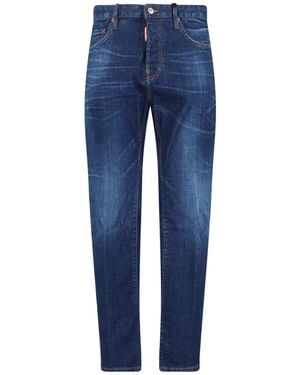 DSquared² Slim Fit Distressed Paint Splatter Jeans - Blue