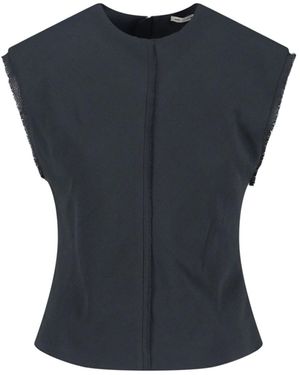 Ami Paris Sleeveless Viscose Top With Curved Hem - Blue