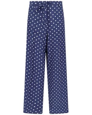 P.A.R.O.S.H. Silk Polka Dot Trousers With Front Bow Detail - Blue