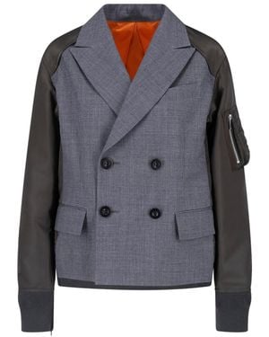 Sacai Double-Breasted Twill Blazer - Gray