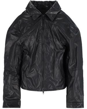 Balenciaga Leather Zip Jacket - Black